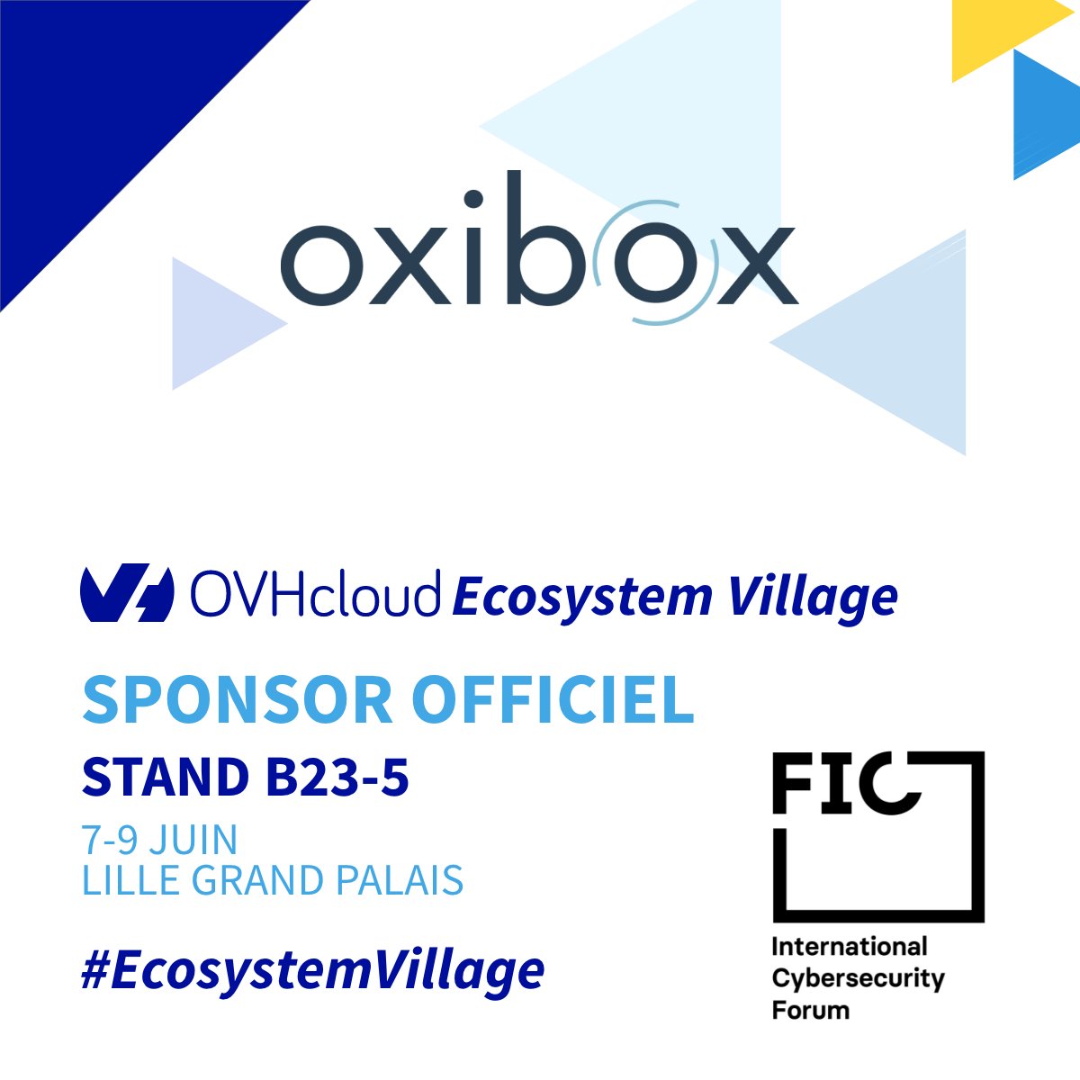 Oxibox (@oxiboxfr) on Twitter photo #FIC2022 J-7
<a href="/OxiboxFR/">Oxibox</a> vous donne RDV du 7 au 9 juin
sur l'#EcosystemVillage ☁️🔒 d'<a href="/OVHcloud/">OVHcloud</a>
📍 <a href="/LilleGrandPalai/">Lille Grand Palais</a> <a href="/FIC_eu/">Forum InCyber (FIC) - EUROPE</a> - Stand B23 - 5
Intervention de François Esnol-Feugeas <a href="/ffeugeas/">François Esnol-Feugeas 🌻</a>
"La sauvegarde sécurisée, brique de base de la cyber-résilience"
🕑 Stand B23 le 8/6 à 14h00 #FIC2022 J-7
<a href="/OxiboxFR/">Oxibox</a> vous donne RDV du 7 au 9 juin
sur l'#EcosystemVillage ☁️🔒 d'<a href="/OVHcloud/">OVHcloud</a>
📍 <a href="/LilleGrandPalai/">Lille Grand Palais</a> <a href="/FIC_eu/">Forum InCyber (FIC) - EUROPE</a> - Stand B23 - 5
Intervention de François Esnol-Feugeas <a href="/ffeugeas/">François Esnol-Feugeas 🌻</a>
"La sauvegarde sécurisée, brique de base de la cyber-résilience"
🕑 Stand B23 le 8/6 à 14h00