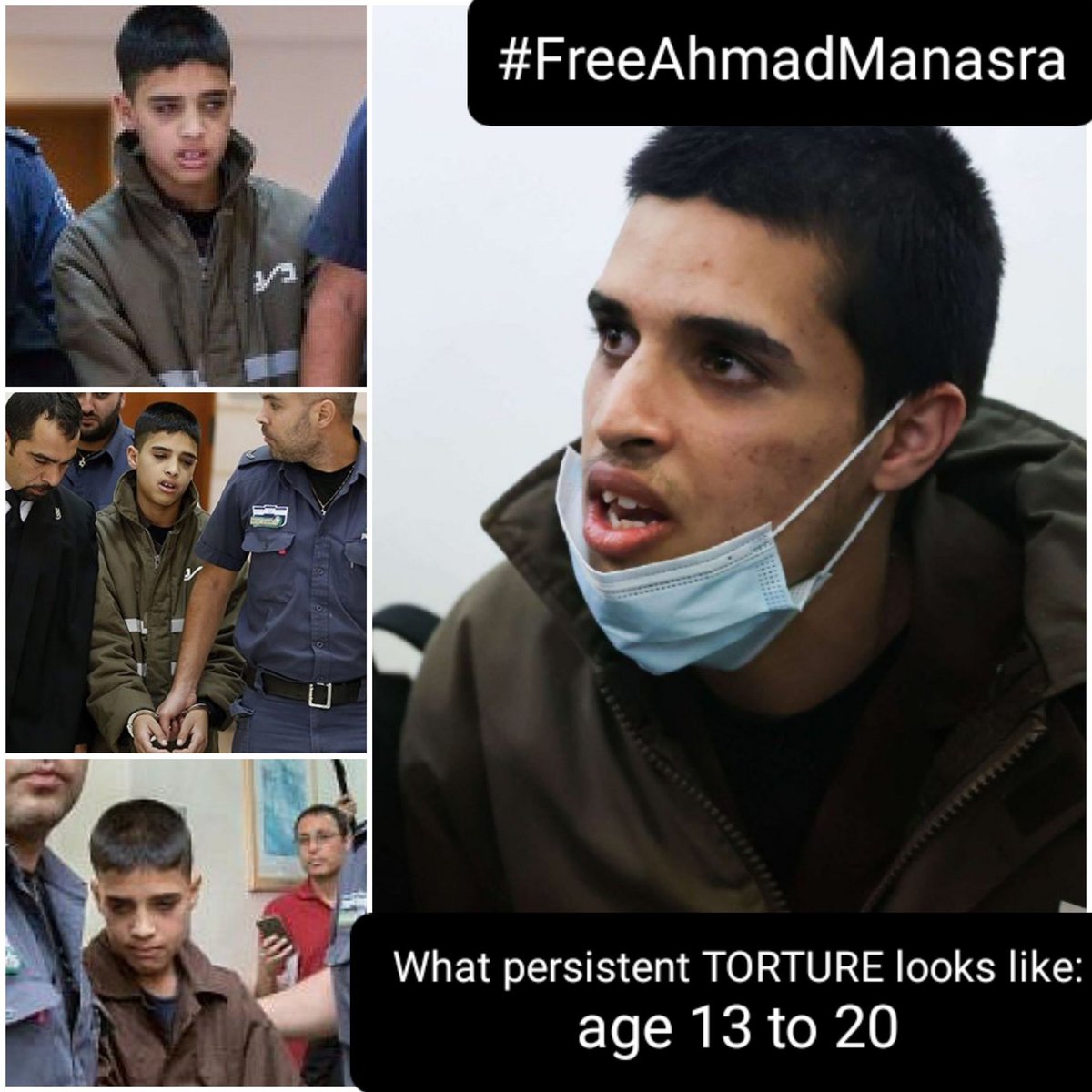We call on the immediate release of Ahmad, and insist that the occupation government return Ahmad to his natural surroundings,and to his family and community where he will be able to get long-denied medical care,support and aid.
 #FreeAhmadManasra
#unchilding #FreedomAhmadManasra