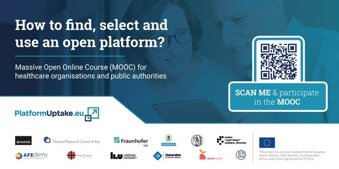 PlatformUptake's tweet photo. Use the https://t.co/ElctweTp4p #MOOC to learn about specific aspects of #openplatforms in the #care sector and to see examples of platforms, applications and projects: https://t.co/lPnU4HsomF. You'll receive a 'digital badge' after successful completion of the MOOC. #AAL #AHA https://t.co/0K2HjvsNVm