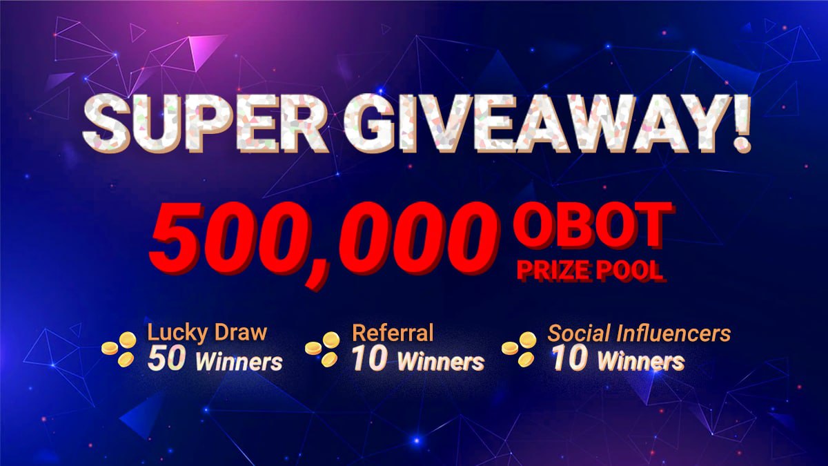 Hey, $OBOT-ers, we're kicking off a SUPER #GIVEAWAY to celebrate the launch of a new commercial video and the listing on <a href="/PancakeSwap/">PancakeSwap</a>.

🏆 Join the fun and share 500’000 $OBOT Prize Pool!

To enter:
✅ Follow <a href="/OBORTECHhub/">OBORTECH</a>
✅ ❤️, RT, Tag3
✅ Join here: gleam.io/Zhgdv/obot-sup…