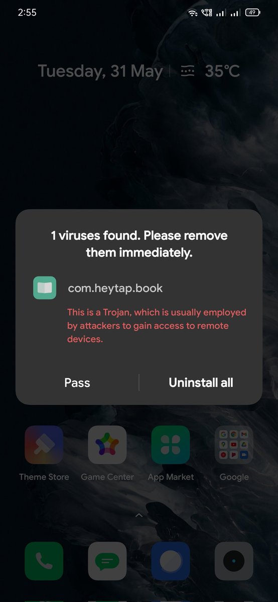 ravi3dfx's tweet photo. Dear @Madhavsheth1 @realmeIndia @FrancisRealme @skyli_realme @Mark_realme @colorosglobal  @realmecareIN 

Why #heytap apps are having Trojan virus in #realmext 🧐 😱
Let me know, how to fix this issue without uninstall the Heytap book store app 🤔
 #realme #DareToLeap https://t.co/8dKqfagYYr