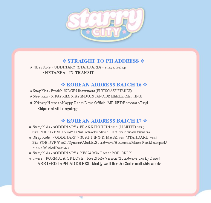 starrycityph's tweet photo. ┈┈⋆ #SCPHUpdates✨
Thank you so much for the patience
Always Stay Safe and Healthy po!

☆ If we missed an update don't hesitate to DM us.
☆ Incoming updates this week will be replied to this tweet. https://t.co/t00xYdzvDM