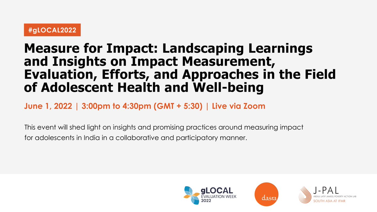 JPAL_SA's tweet photo. TOMORROW: Our own @shantanavrao joins @dasra's #gLOCAL2022 panel on measuring adolescent outcomes in India

Register to learn why it's vital to involve local communities in shaping the research agenda &amp; measuring adolescents' health, education &amp; well-being https://t.co/OeM6pLJMyy https://t.co/Ik59wqvFv1