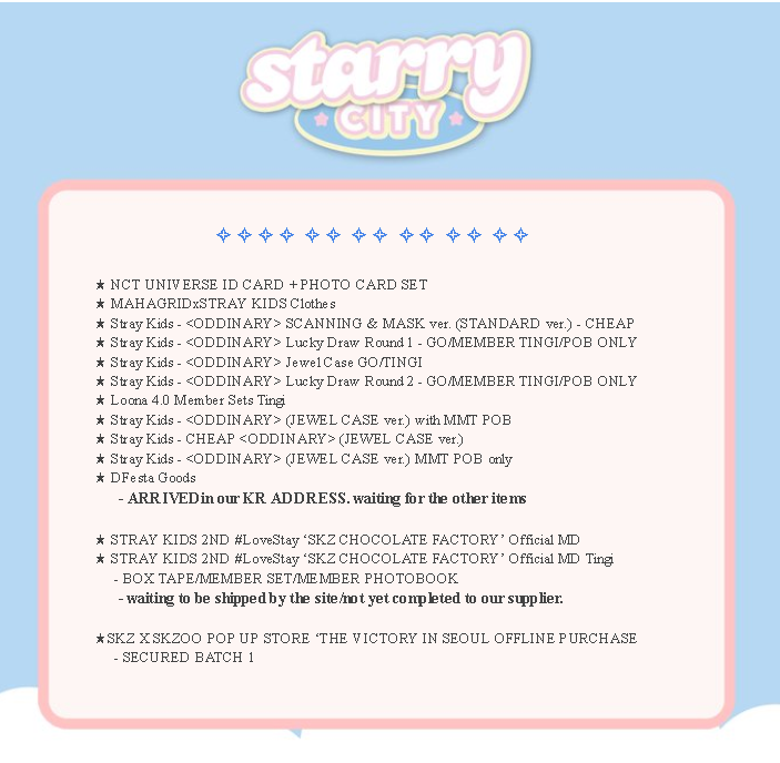 starrycityph's tweet photo. ┈┈⋆ #SCPHUpdates✨
Thank you so much for the patience
Always Stay Safe and Healthy po!

☆ If we missed an update don't hesitate to DM us.
☆ Incoming updates this week will be replied to this tweet. https://t.co/t00xYdzvDM