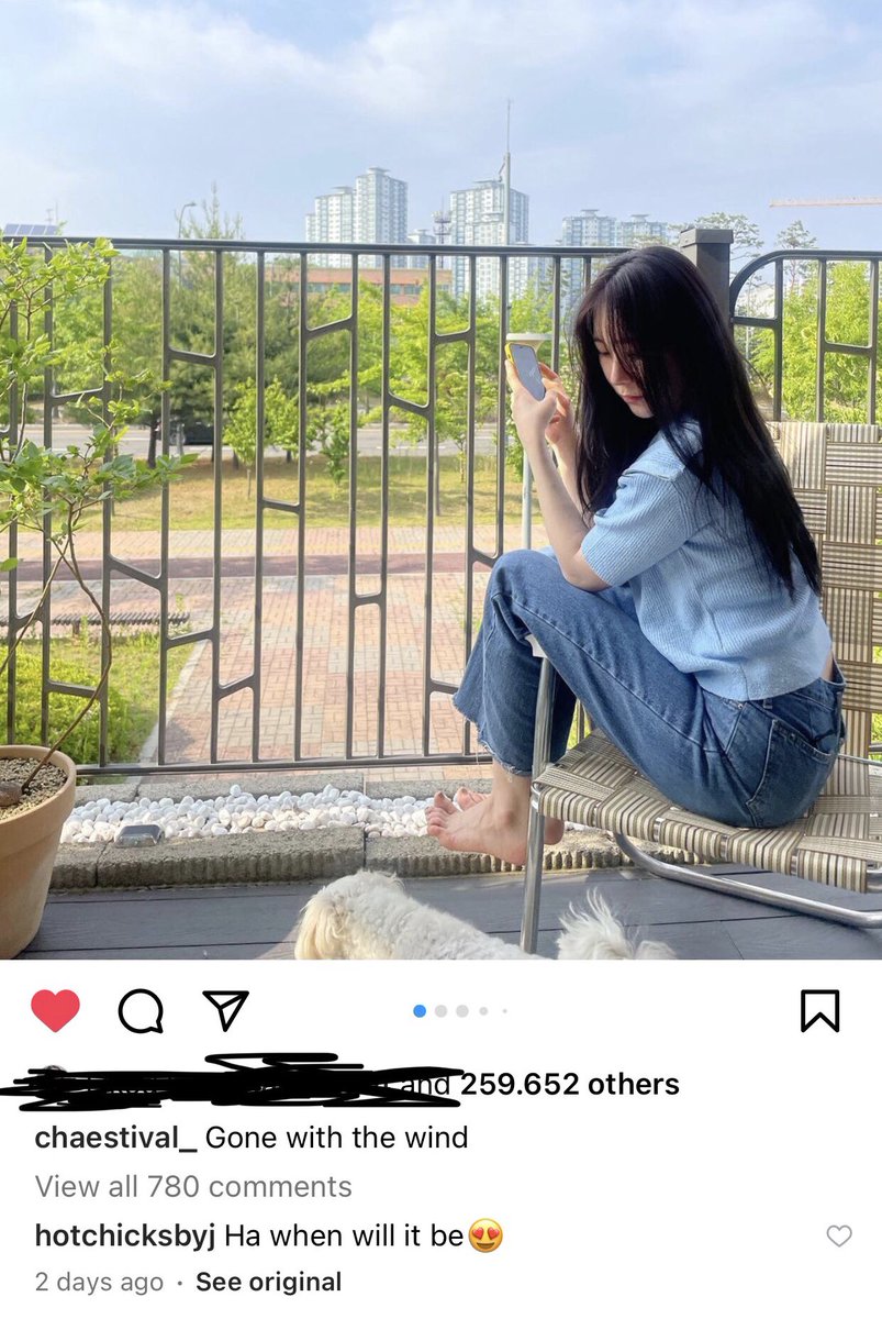 allxchae's tweet photo. Bae Yoonjung saem commented on Chaeyeon’s ig post 💜
 
“Ha when will it be😍” https://t.co/VOE0dNZhaq