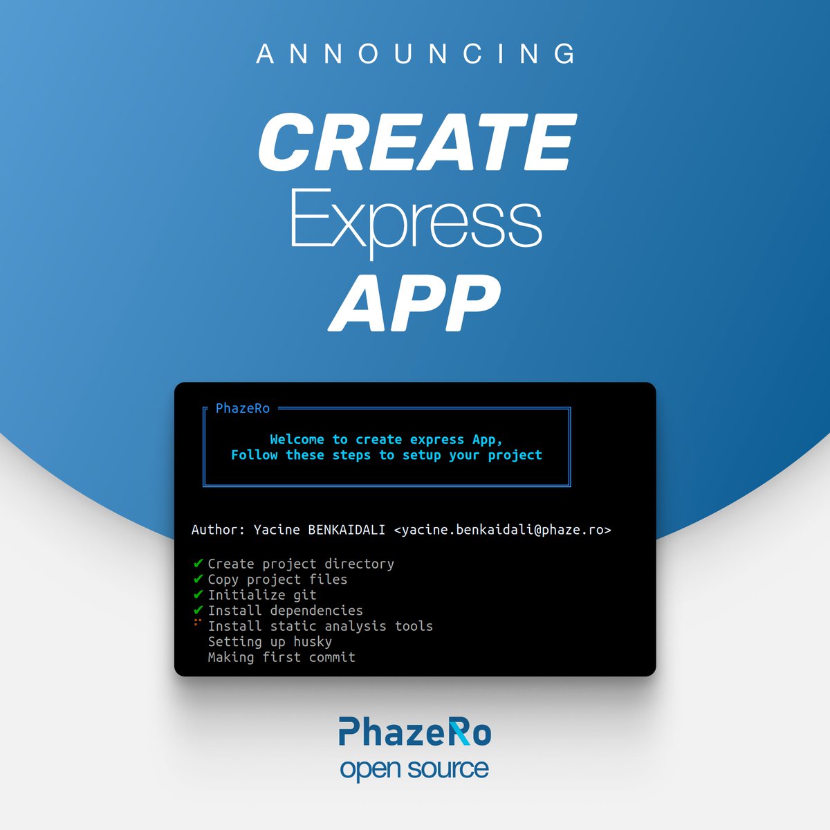 🚨 Open source project alert!

Our incredible team member Yacine Benkaidali created a #CLI that can generate boiler plate code for setting up an #Express #app.

We invite you to use your unique skillset by contributing to the #repo on @GitHub below 

github.com/PhazeRoOman/cr…