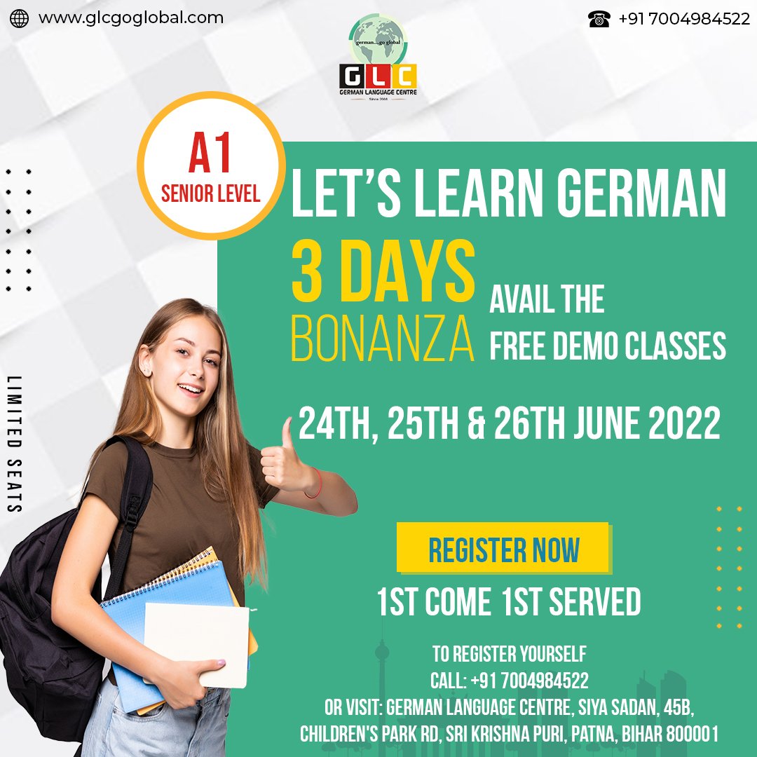 CentreGerman's tweet photo. Hirry up! Enroll yourself today for the "3 Days Free German Demo Class" and let the magic of language unfold in a creative manner with @CentreGerman

#freedemo #freedemoclass #democlass #freegermanclasses #germandemoclass #germanlanguage #bilingualism #glcgoglobal #deutsch https://t.co/JnYS4wsPBv