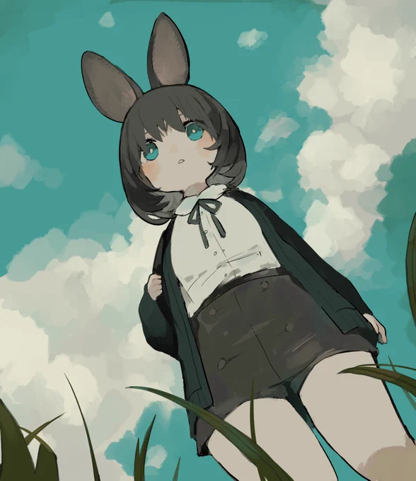 #今月描いた絵を晒そう 🟦🟫🟩🟨兎ヒヨドリ兎兎! 