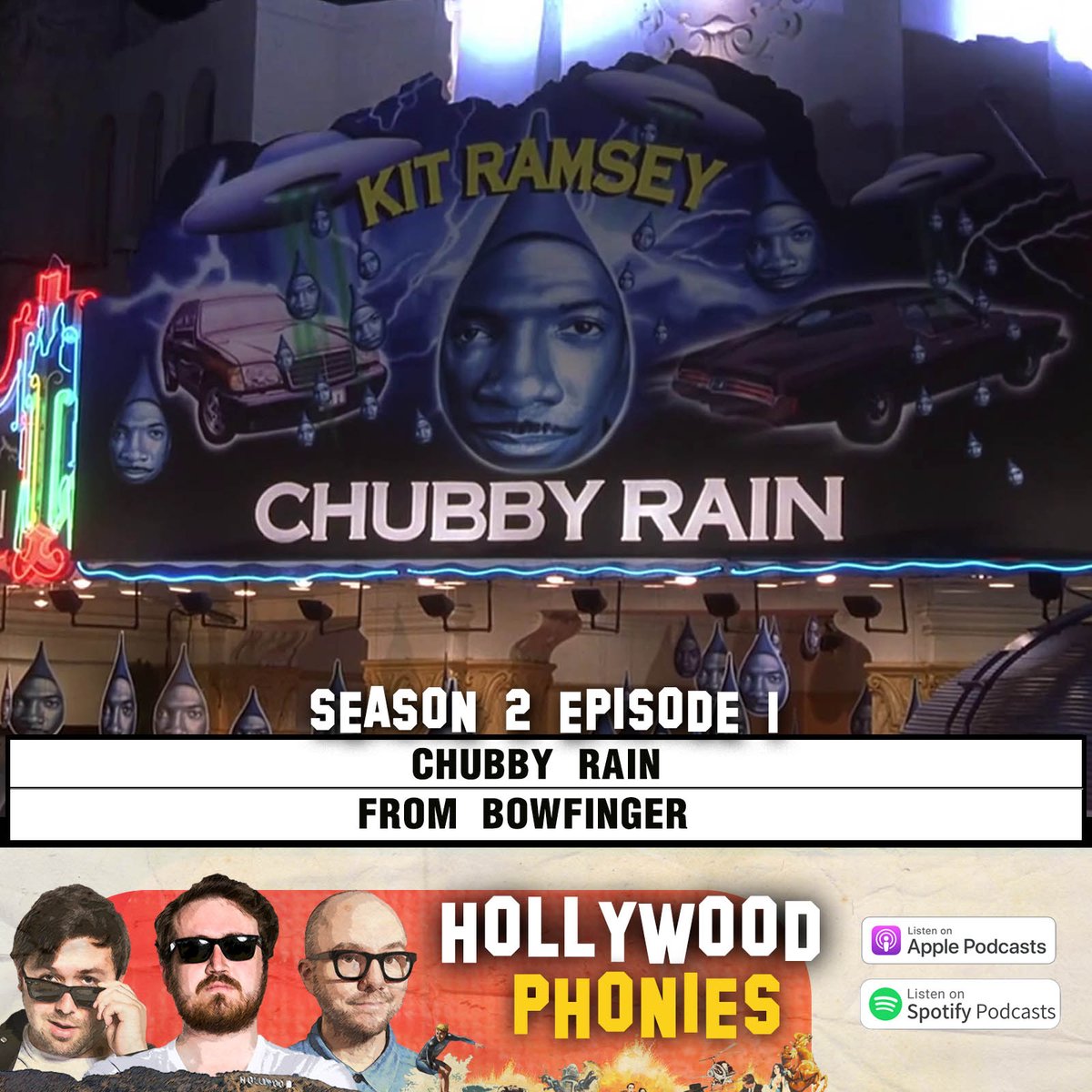 We're back with CHUBBY RAIN! Kit Ramsey’s sci fi smash hit about aliens coming to earth in rain drops. But what is the CIA’s involvement, what was Kit’s character doing in Milwaukee or Wyoming or wherever he’s from, and what’s the secret of the antenna?

linktr.ee/phoniespodcast