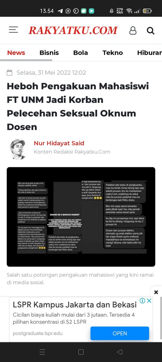 dimasprakosooo's tweet photo. Sedang rame di instagram

Pengakuan Mahasiswa FT UNM jadi korban pelecehan seksual oleh oknum dosen https://t.co/cY7UBdGMPJ