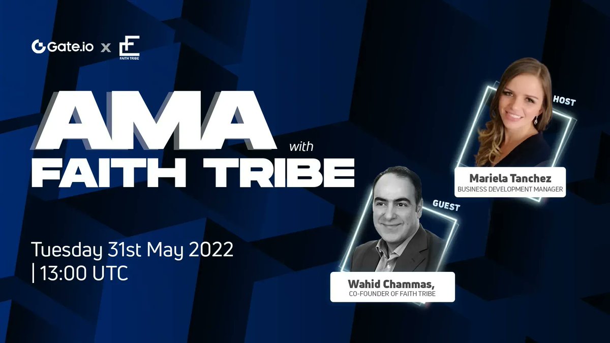 Gate's tweet photo. 🔥 AMA | Faith Tribe | #Gateio
⏰ May 31st at 13:00 UTC 
💰 Win a share of $300 in $FTRB 

1. Follow @gate_io and @RealFaithTribe
2. Subscribe to https://t.co/3gk7m1YDHN
3. RT &amp; tag 3 friends
4. Fill in this form: https://t.co/46G5zQsLFo

Additional Links:
https://t.co/x4ZpPjQynk https://t.co/KDP3PUT399