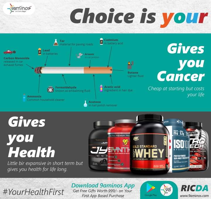 9Aminos's tweet photo. World No Tobacco Day 2022
Eat a healthy diet, and complete your other Nutrition requirements with 9aminos.

Visit - https://t.co/n9d9KhFr5m or Download our app 9aminos
#WorldNoTobaccoDay2022 
#9aminos #FridayFitness #nosmoking #tobaccoday #TobaccoFreeIndia #tobaccofree #tobacco https://t.co/GrJiudrP3B