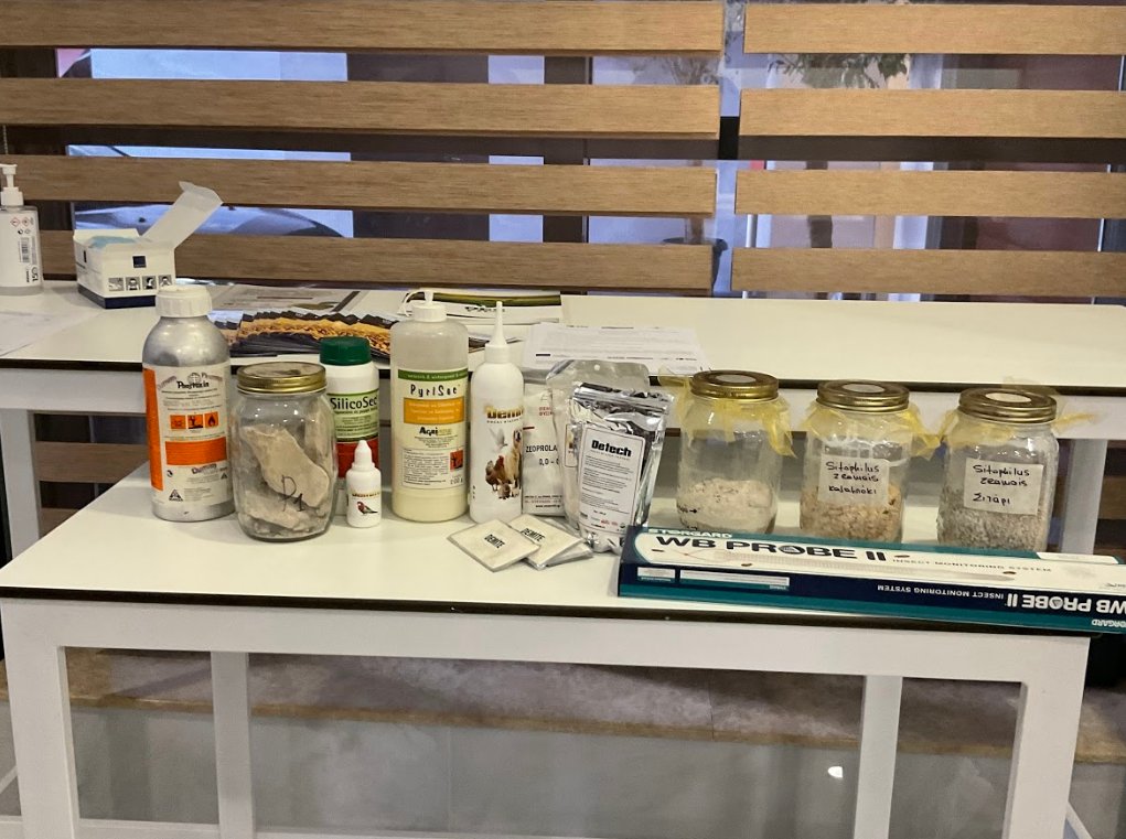 👉Το welcome table της ημερίδας μας είχε "πρωτότυπη διακόσμηση". #diatomite #Entomology 
👩‍🏫Τα προϊόντα σχετίζονται με την προστασία των αποθηκευμένων #δημητριακών και αποτελούν μέρος του έργου.
Quiz ❓Εσείς μπορείτε να αναγνωρίσετε κάτι από αυτά?
Η απάντηση στο thread👇