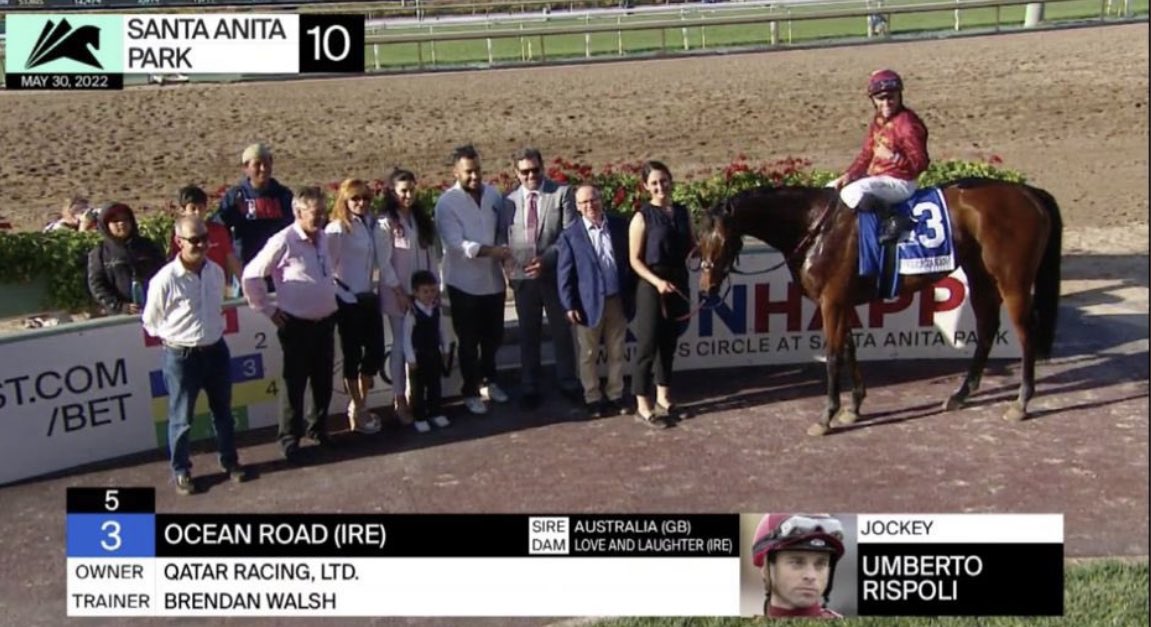 hannahmwall's tweet image. The brilliant Ocean Road flies home to win the Gamely Stks Gr.1 for @FahadAlthaniQR @Qatar_Racing What a star mare she is! A 150,000Gns @dredvers yearling purchase, superb training performance from @brenpwalsh and top ride @umbyrispoli #lasttofirst 🌊 🐎 👏👏