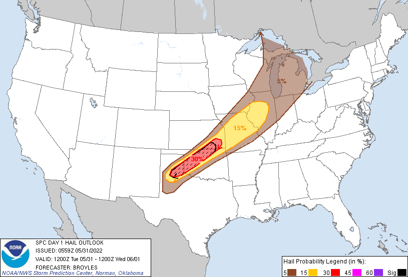 LimWeather's tweet photo. D1 #SPC: #Enhancedrisk of #severewx in NW #Texasm N #Oklahoma and SE #Kansas due to a 30% and SIG #hail risk, a 15% #wind risk in the SLGT area and a 5% #tornado risk in NW TX and #Illinois. #Uswx #wxtwitter #kswx #txwx #okwx #ilwx https://t.co/ydXZzd6Rwt