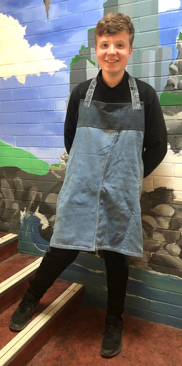 HomeHuntly's tweet photo. BGE pupils have been looking at repurposing unwanted garments and learning basic sewing skills. Aprons made from curtains, jeans, pyjamas, black jeans etc. Ewan, Ben, Owen, Callum, Liam and Chloe-Ann have enjoyed the project. https://t.co/gBoIKhEPDE