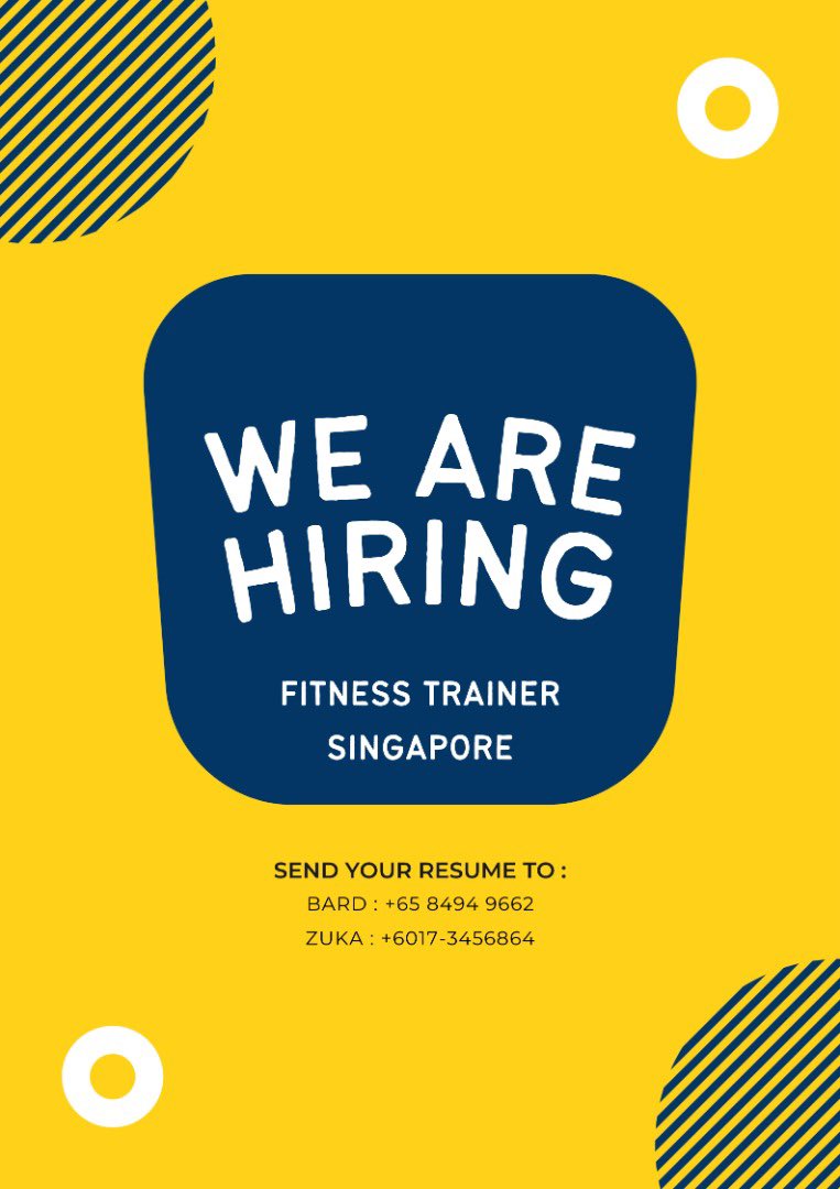 We looking for Fitness Trainer, based in Singapore. 2 shift rotation. Drop your resume! @Oh_KerjaKosong @kerja_kosongMY @Twt_IklanKerja