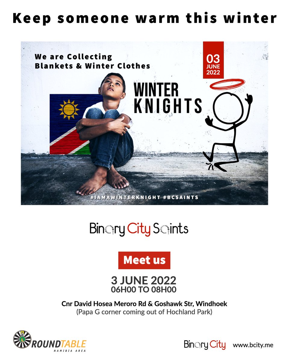 binary_city's tweet photo. There is no exercise better for the heart than reaching down and lifting someone's spirits up. Showing an act of kindness and love for another.
Join us - Read more: https://t.co/a9aFmzMvHp
#roundtablenamibia #iamawinterknight #bcsaints #binarycity - https://t.co/wuqUlyCkPX https://t.co/JTsRPfihY8