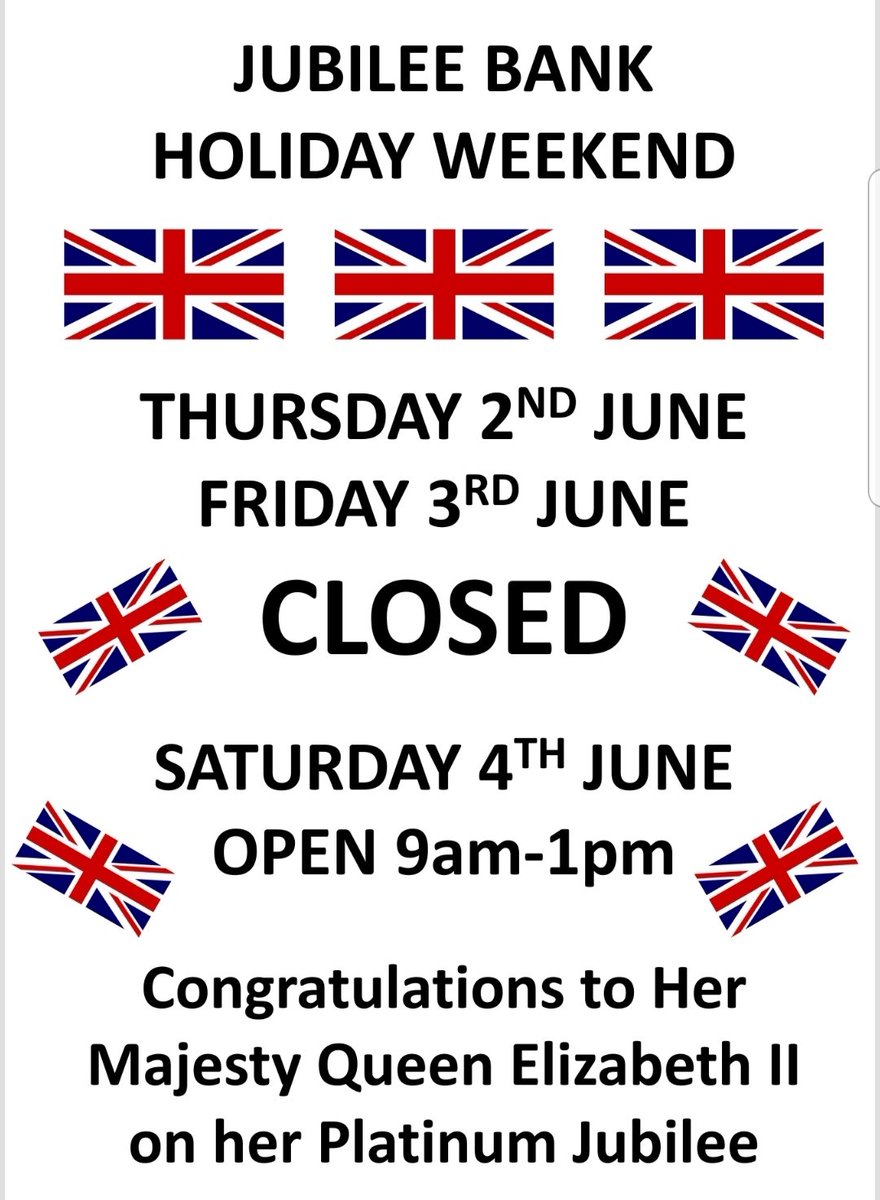 Our Opening Hours over the Jubilee weekend 👑.
Please note our repair shop, Neetandkwik will be closed over the bank holiday weekend.
#jubilee2022 #openinghours #shoplocal <a href="/CasseldensShoes/">Casseldens Neetandkwik Shoe Repairs</a> <a href="/MVforBusiness/">Mole Valley For Business</a>