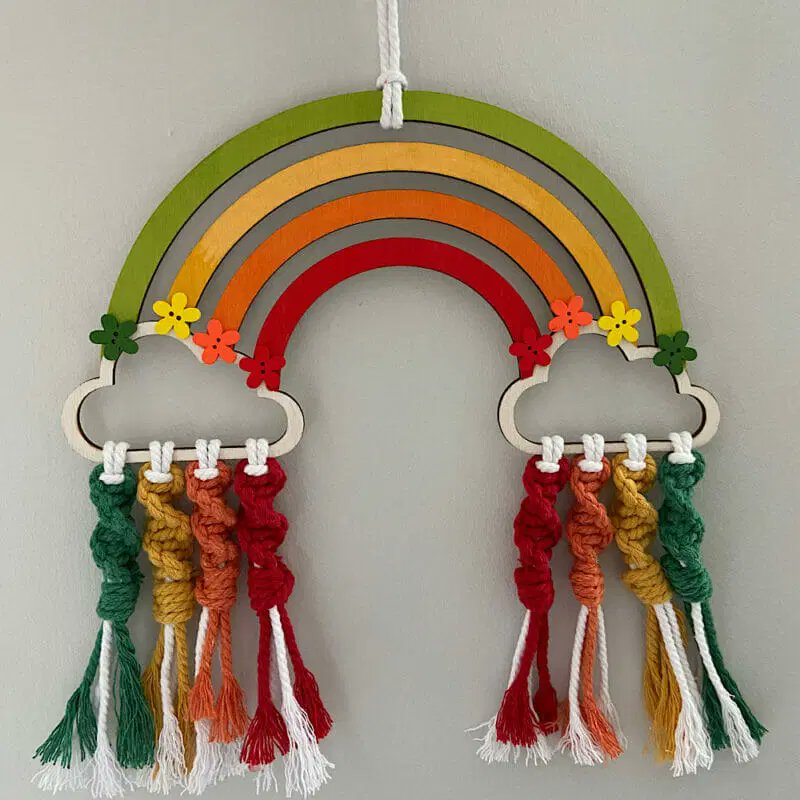 This beautiful Macrame rainbow with clouds would look great hanging in a bedroom. Available from @maddieandmaude #newontbch #EarlyBiz  #rainbow 
thebritishcrafthouse.co.uk/product/macram…