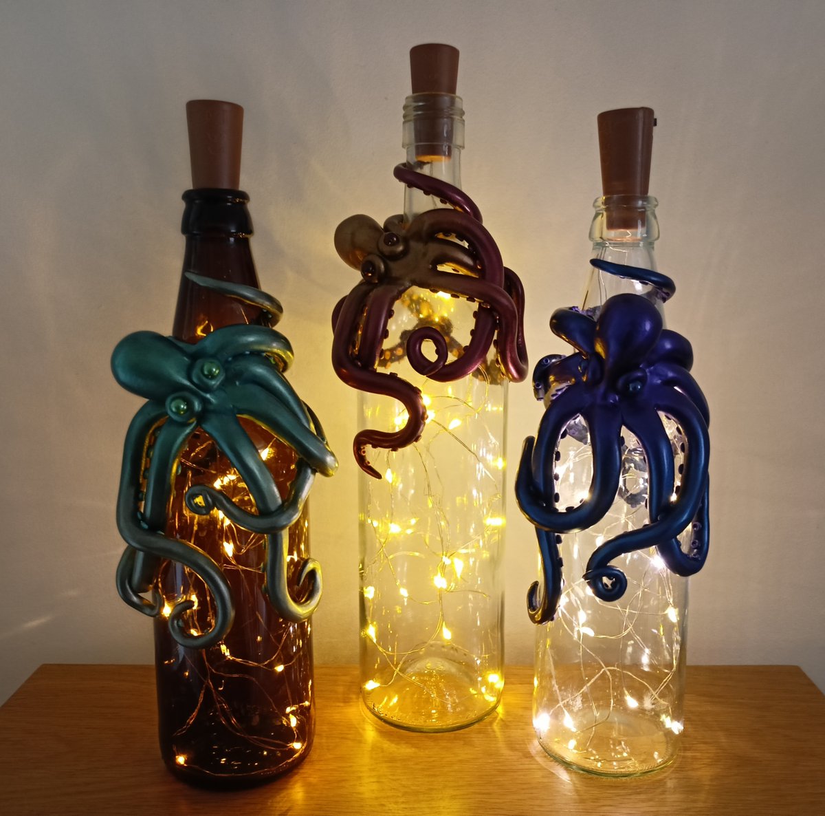 New octopus bottles all ready to take part in the #aceincredibleilluminations fb market on Sunday night :) #acegifts #earlybiz