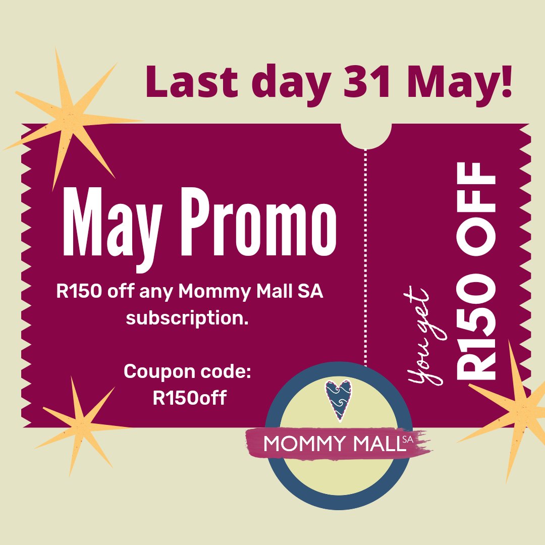 Last day! 

Subscribe to the #MommyMallSA #business #directory for #Moms before 24h00, 31 May and get R150 off!

 mommymallsa.co.za/business-listi… 
Coupon code at check out: R150off 
(click on "apply code" &amp; proceed to pay.)
#discount #businessgrowth #momtrepreneur #entrepreneurher #mom