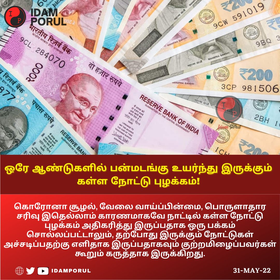 ஒரே ஆண்டுகளில் பன்மடங்கு உயர்ந்து இருக்கும் கள்ள நோட்டு புழக்கம்!

idamporul.com/news/india/cou…

#IndianCurreny #CounterfeitCurrency #RBI #CurrencyCirculation