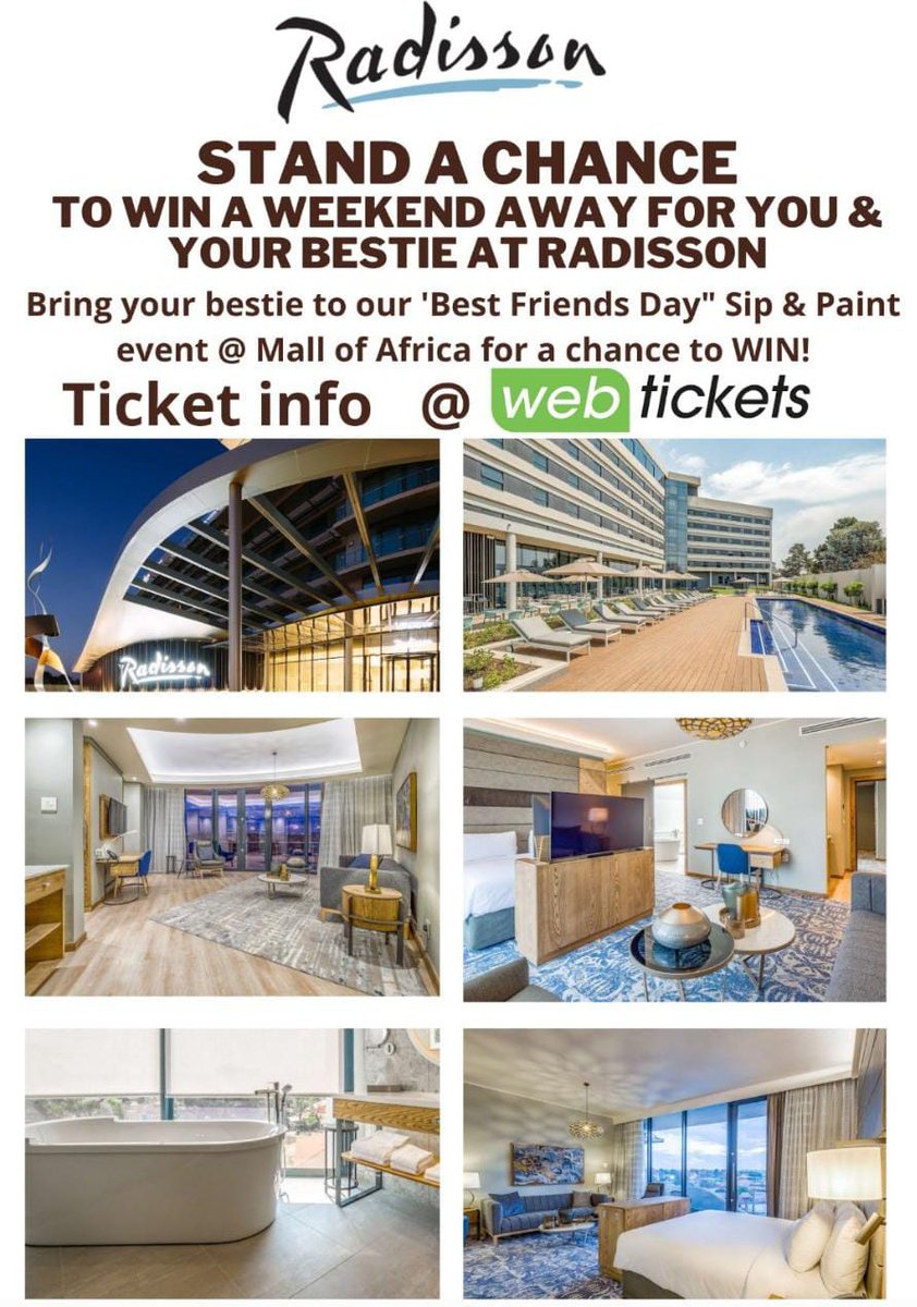 YarenaStore's tweet photo. Happy Chooseday, choose to be a WINNER!!!

Buy your "Best Friends Day" Sip🍷 &amp; Paint 🎨 tickets for a chance to WIN a weekend stay for you and your bestie at Radisson (link 👇)

https://t.co/94nKPR18X8

#BFFs #sipandpaint #uzalo #MacG #GomoraMzansi #AskAMan |Motsepe @LeeTaupedi https://t.co/JL2julsPyO