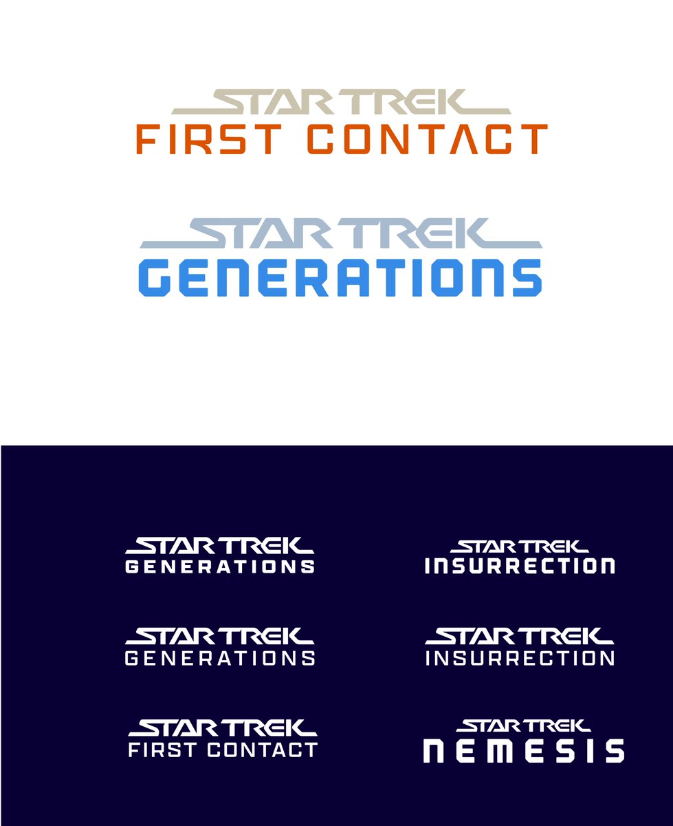 Nellums's tweet photo. STAR TREK TNG movie logo, further design explorations. Trying to find a cohesive look for all of the TNG movies.
#typeography
#movielogos
#StarTrekTNG https://t.co/MxuhzM9C4b