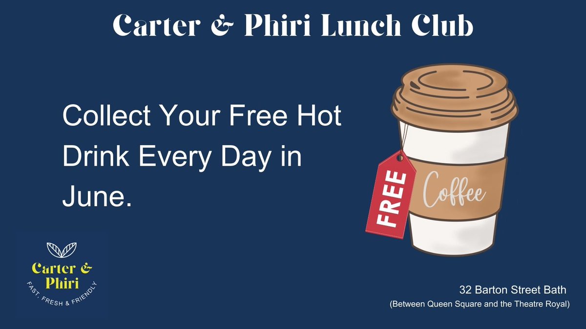 Join our special Lunch Club, come and say "Hi" at the new Carter &amp; Phiri Sandwich shop and we'll give you a friendly cup of tea or coffee every day in June.

carterphiri.co.uk/lunchclub/