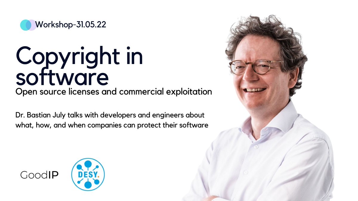 GoodIPGmbH's tweet photo. Today, our CEO Bastian July has the pleasure of speaking at Deutsches Elektronen-Synchrotron DESY about- What can be protected in software? 

👩‍💻The workshop will guide developers &amp; engineers in the protection of software!

For more information: https://t.co/NHMgovsB6Q

#software https://t.co/q0bgmnzjZv
