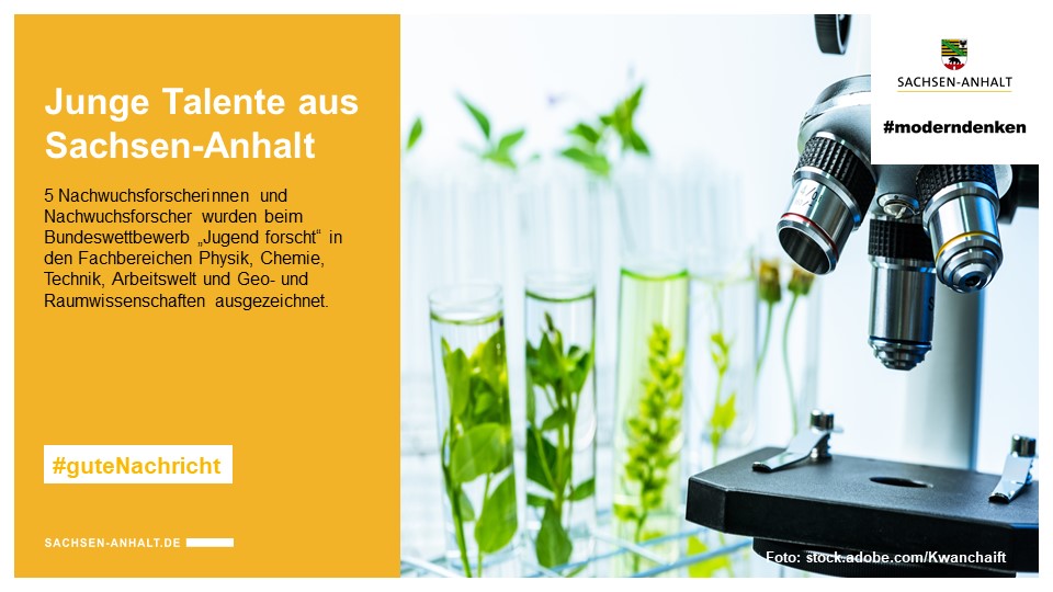 sachsenanhalt's tweet photo. Vanessa Guthier aus #Naumburg ist Siegerin im Wettbewerb @jugend_forscht. Sie wurde im Bereich Geo- &amp; Raumwissenschaften ausgezeichnet. Außerdem gingen 4 Sonderpreise nach #SachsenAnhalt. Herzlichen Glückwunsch! 👏  (StK)
➡️ https://t.co/Eez1qeAmyx
#guteNachricht #moderndenken https://t.co/Sb8szLYiI3