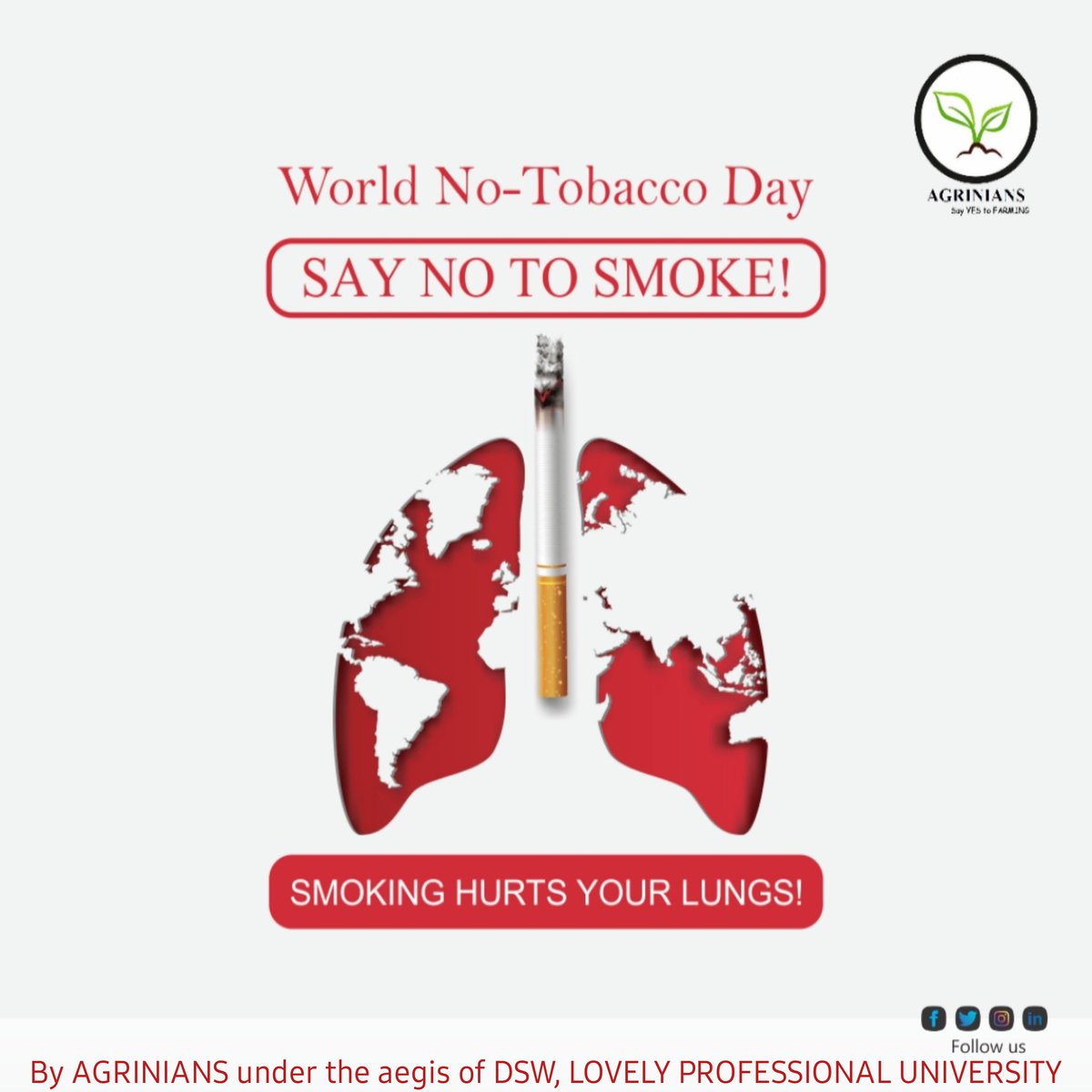 agrinianslpu's tweet photo. World No Tobacco Day  is observed around the world every year on 31 May. This yearly celebration informs the public on the dangers of using tobacco, the business practices of tobacco companies
#notobaccoday #saynototobacco #31stmay #lpuuniversity #agrinians #sayyestofarming https://t.co/DiH1bVpL1w