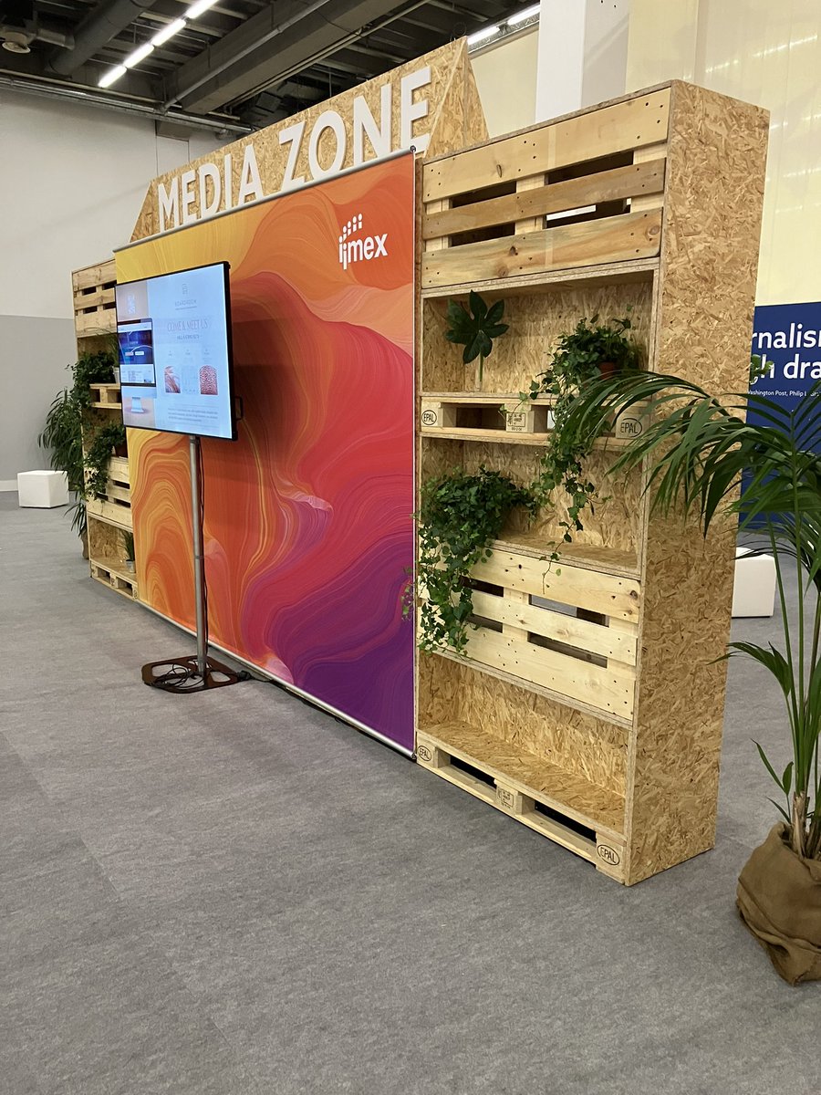 EricWallinger's tweet photo. #IMEX22 is underway! Excited to see so many low #carbon build materials paired with a great end-use plan. Nearly all Inspiration Hub construction &amp; furniture elements will be either returned to rental inventory or saved for #reuse in future event cycles! https://t.co/CpXN092DGu