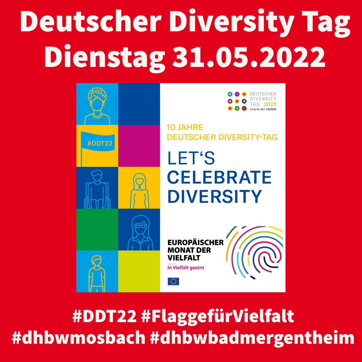 #DHBW #Mosbach/#BadMergentheim - Deutscher Diversity Tag 2022. Online Session #3 zum Thema Diversity bei der #Bechtle AG. Wir freuen und über alle Teilnehmer*innen.
#CelebrateDiversity #DDT22 #FlaggefürVielfalt #diversity