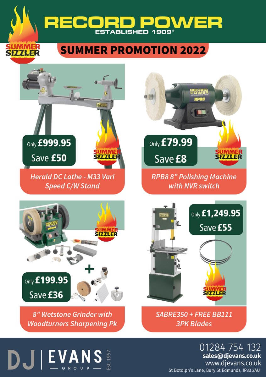 Amazing deals on <a href="/RecordPower/">Record Power</a> in the Summer Sizzler promotion!🔥 
Please get in touch with our friendly sales team to place your order today!
#recordpower #summersizzler #woodturning