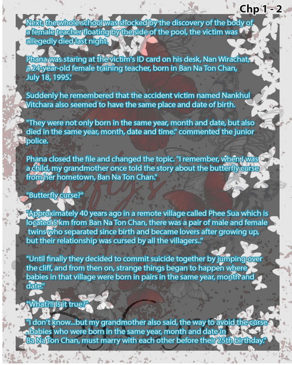 Cyrena051129's tweet photo. I want to share the first chapter summary of Butterfly's Fate, hope you'll like the story and wish to read more.

You can read the whole story at Wattpad or have the book for collection by following the @Rabbitpublisher account

#fanfiction #SingtoPrachaya #novel #ThaiBL #Wattpad https://t.co/0mKyodXXDp