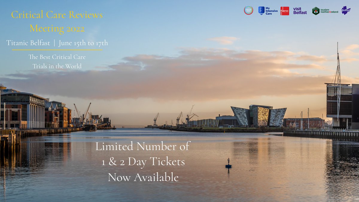 CritCareReviews's tweet photo. How to watch #CCR22?

1⃣ There are a limited number of in-person 1, 2 &amp; 3 day tickets left for the meeting in @TitanicBelfast 

2⃣ Watch online on @CritCareReviews website

➡️free 
 or 
➡️relatively low cost for 18 CPD/CME points 

https://t.co/7rX7fNoTnQ https://t.co/Q7udHxx9uX