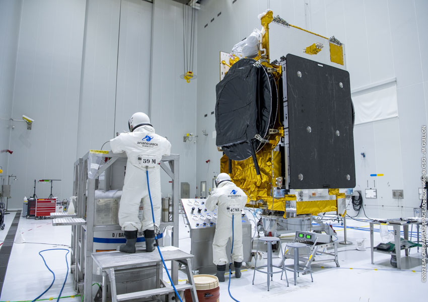 Last preparations before launch! 🙌
After a safe trip from our facilities in Europe🌍 and arrival in French Guiana 2 weeks ago, it's time for the MEASAT-3d communications satellite 🛰 to be fuelled for the upcoming #VA257 flight planned 🔜, in June 2022!