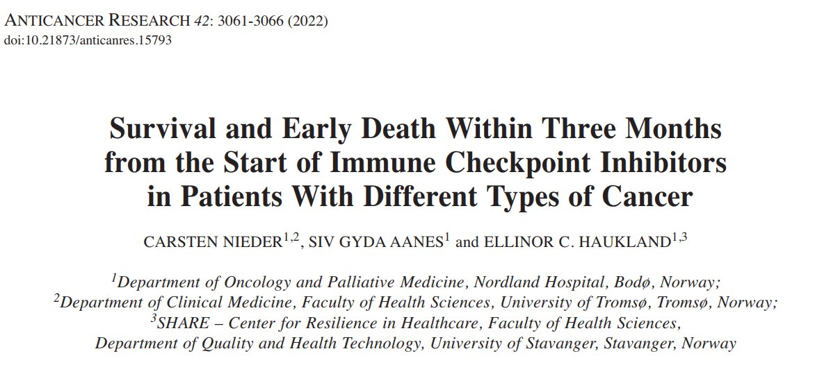 New article presenting survival of cancer patients after immuncheckpoint inhibitor treatment at Nordlandssykehuset from 2018 - 2021. 

My research is available on <a href="/ResearchGate/">ResearchGate</a>: researchgate.net/publication/36…