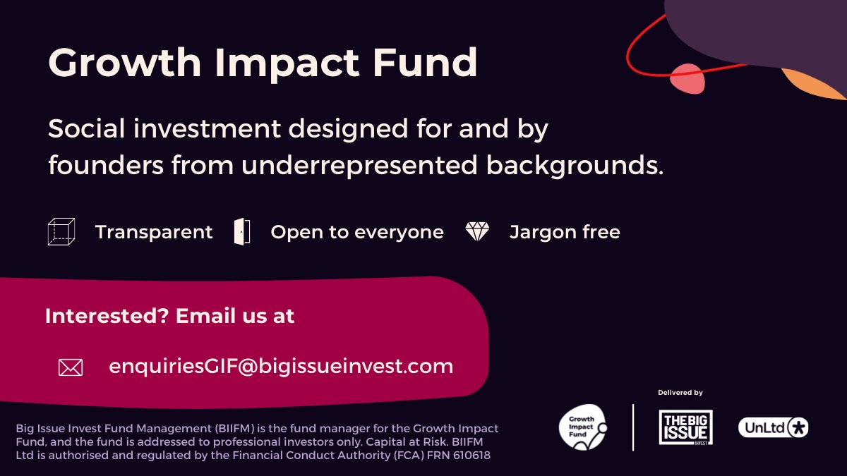Today we're delighted to announce the ~£25m #GrowthImpactFund in partnership with <a href="/BigIssueInvest/">Big Issue Invest</a> and <a href="/shift_org/">Shift</a>
 
The fund is #SocialInvestment designed by and for founders from underrepresented backgrounds
 
Learn more here -

growthimpactfund.org.uk/?utm_campaign=…