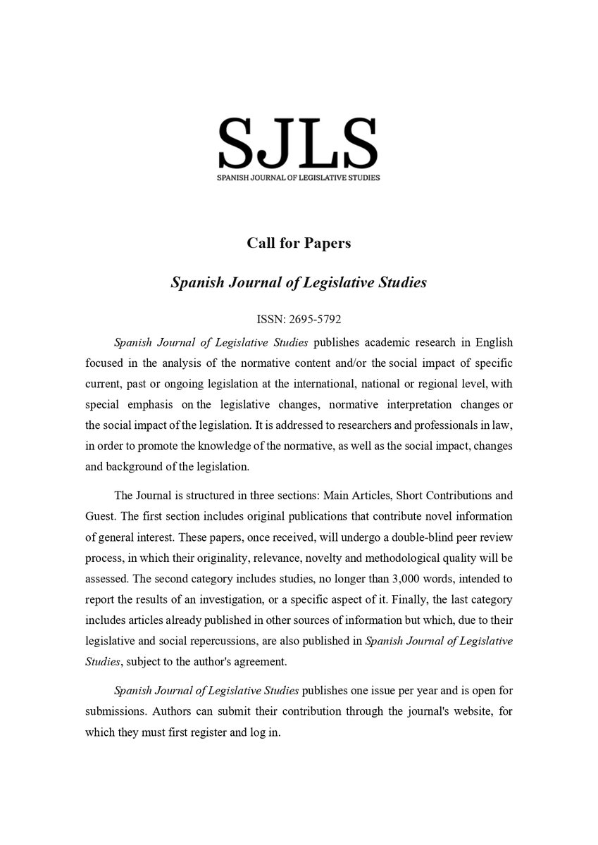 SJLS_Journal's tweet photo. 📢📢 #callforpapers 📢📢 The Editorial Board of #SJLS are pleased to welcome submissions for our next issue. Please disseminate! 🔗https://t.co/DdXsGHuvVV
Details👇👇 https://t.co/0gOzs4Mybz