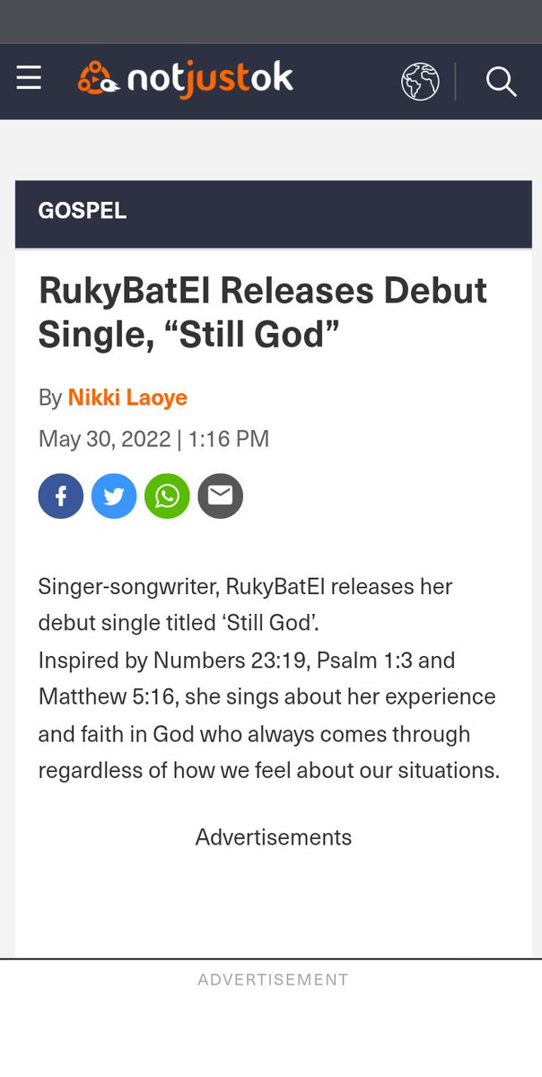 RukyBatEl's tweet photo. Thank you to @NOTJUSTOK, @PRAISEWORLD_ and @SelahAfrik for the feature🙏🏽❤️
Special thanks to my Big Sis, @nikkilaoye for the love, support and input in ensuring #StillGod gets to the Blogs smoothly. How i for go ehhh?🤷🏾♀️ God bless you megaliciously Sis. Me love ya❤️🤗 https://t.co/DwAf5HqtGc