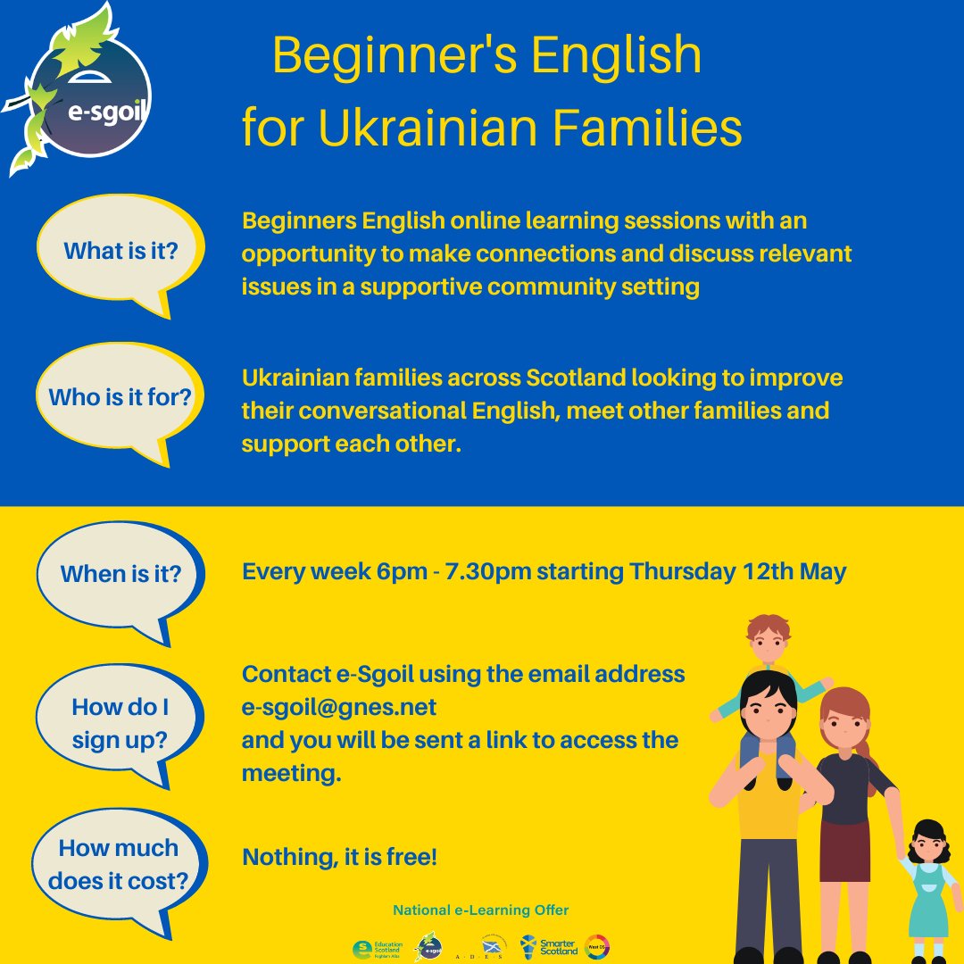 eSgoil's tweet photo. Do you know anyone who would benefit from the beginner English sessions we are running for Ukrainian families? See below and please share this offer widely
🏴󠁧󠁢󠁳��󠁴󠁿🇺🇦
 
@EducationScotland
@AUGBEdinburgh
@UKRinEdinburgh
@GlasgowUkrainians 
#Ukraine https://t.co/AZPUW7yKLB