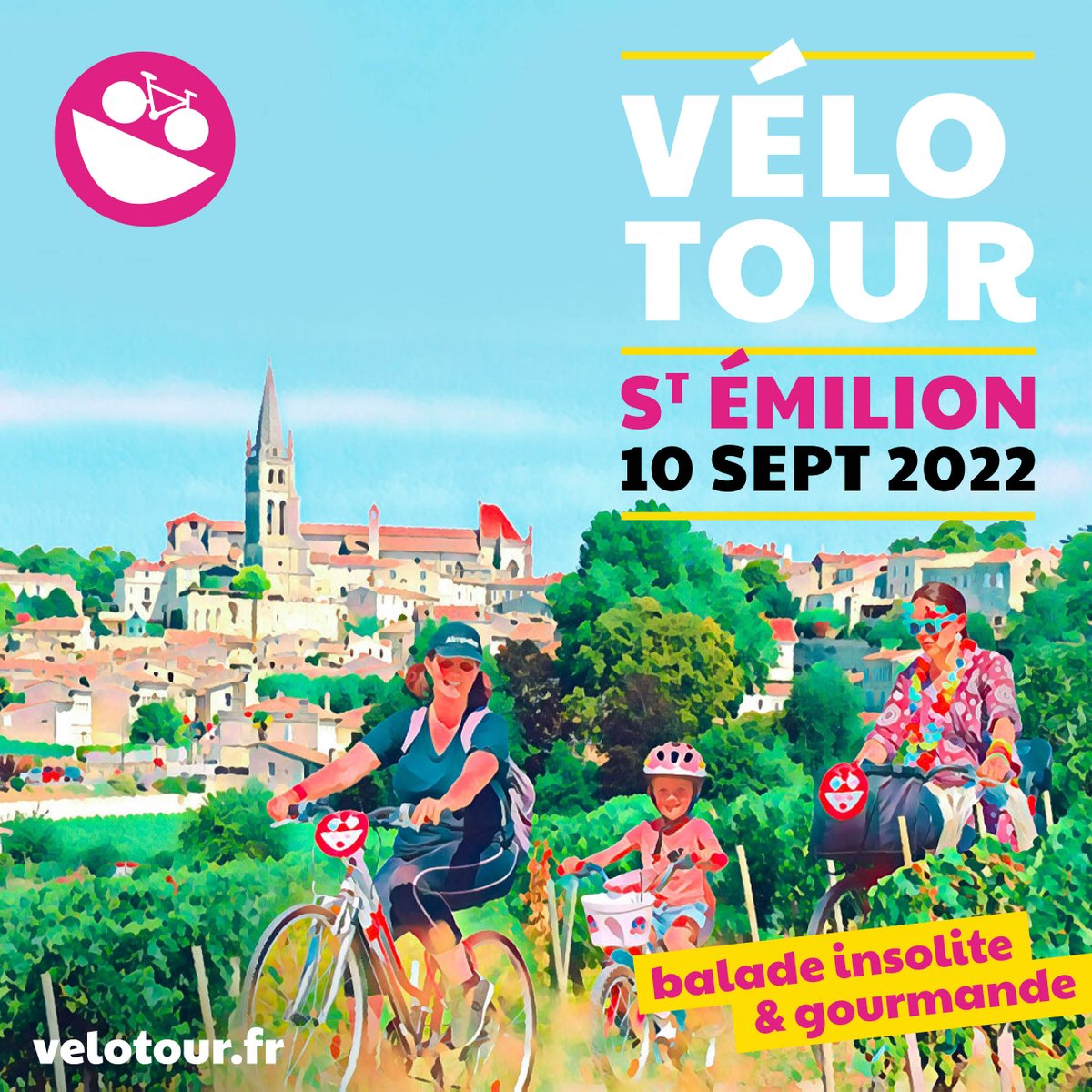 velotour's tweet photo. 🔥La billetterie de Saint-Emilion @velotour (10 sept) est ouverte, avec des tarifs réduits pendant 48h!
🍷🚴🎉1ère édition de notre balade à vélo insolite &amp; gourmande dans les vignes!
➡Au programme, 2 parcours cyclo-ludique (15 à 30km) au milieu des vignes, avec des dégustations https://t.co/juENX3p1oA