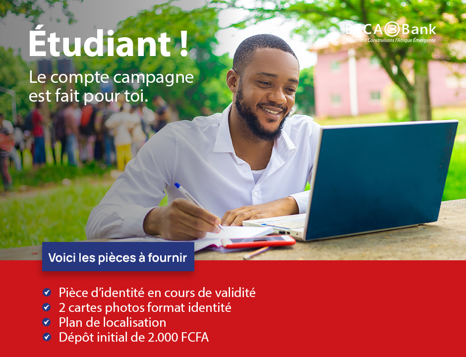 bscabankcg's tweet photo. Chez BSCABank tout le monde a droit à un compte.
Vous êtes étudiant et souhaitez avoir un compte bancaire? 
Rejoignez-nous dès maintenant.
#CompteCourant #CompteCampagne #CompteBancaire #Etudiant #BSCABank https://t.co/5sqdKtIqab