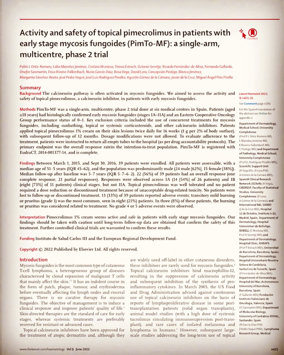 blymphomaniacs's tweet photo. We are SO excited to share these PimTo-MF trial results with you (check out the full paper at 
https://t.co/uMW3jkbSAn)
Thanks to everyone collaborating in this study, especially to @drpabloortiz and, of course, patients. @CIBERONC @IDIPHIM https://t.co/erx6E6TKct
