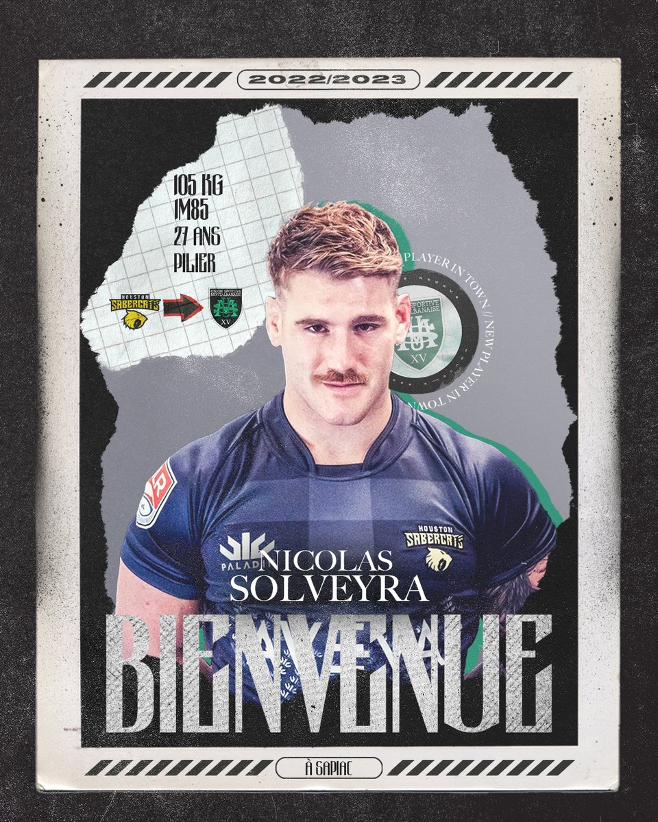 UsmSapiacRugby's tweet photo. [𝗢𝗙𝗙𝗜𝗖𝗜𝗘𝗟 - 𝙍𝙚𝙘𝙧𝙪𝙩𝙚𝙢𝙚𝙣𝙩] 

Nicolas Solveyra, pilier argentin de 27 ans, qui évolue actuellement au @Hou_Sabercats (🇺🇸) rejoint l’@UsmSapiacRugby à partir de la saison prochaine ! 

𝖡𝗂𝖾𝗇𝗏𝖾𝗇𝗎𝖾 à 𝖲𝖺𝗉𝗂𝖺𝖼 Nicolas ! 🔥🐆

#AllezSapiac #Solveyra https://t.co/8fbu6Bv7ps