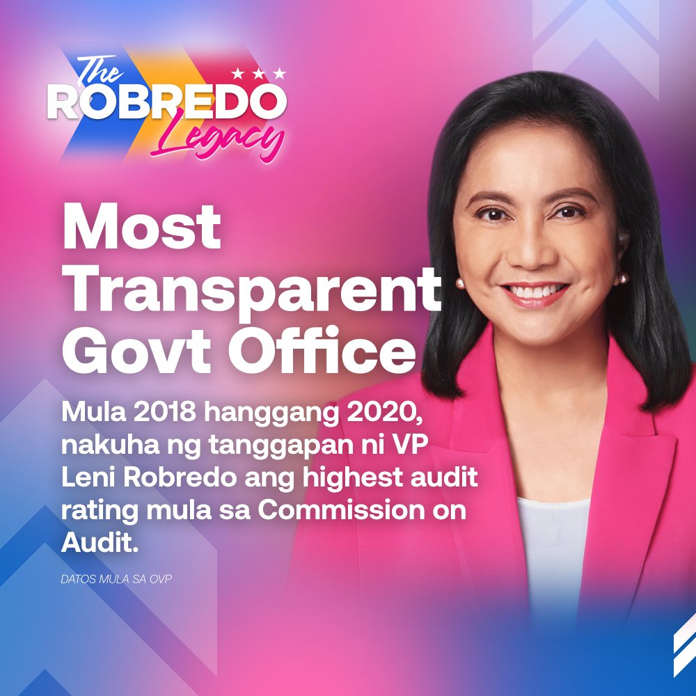 Walang bahid ng katiwalian at pinaka-transparent na government agency ang tanggapan ni VP Leni Robredo. Patunay na kaya maging tapat ang gobyerno. 

#RobredoLegacy