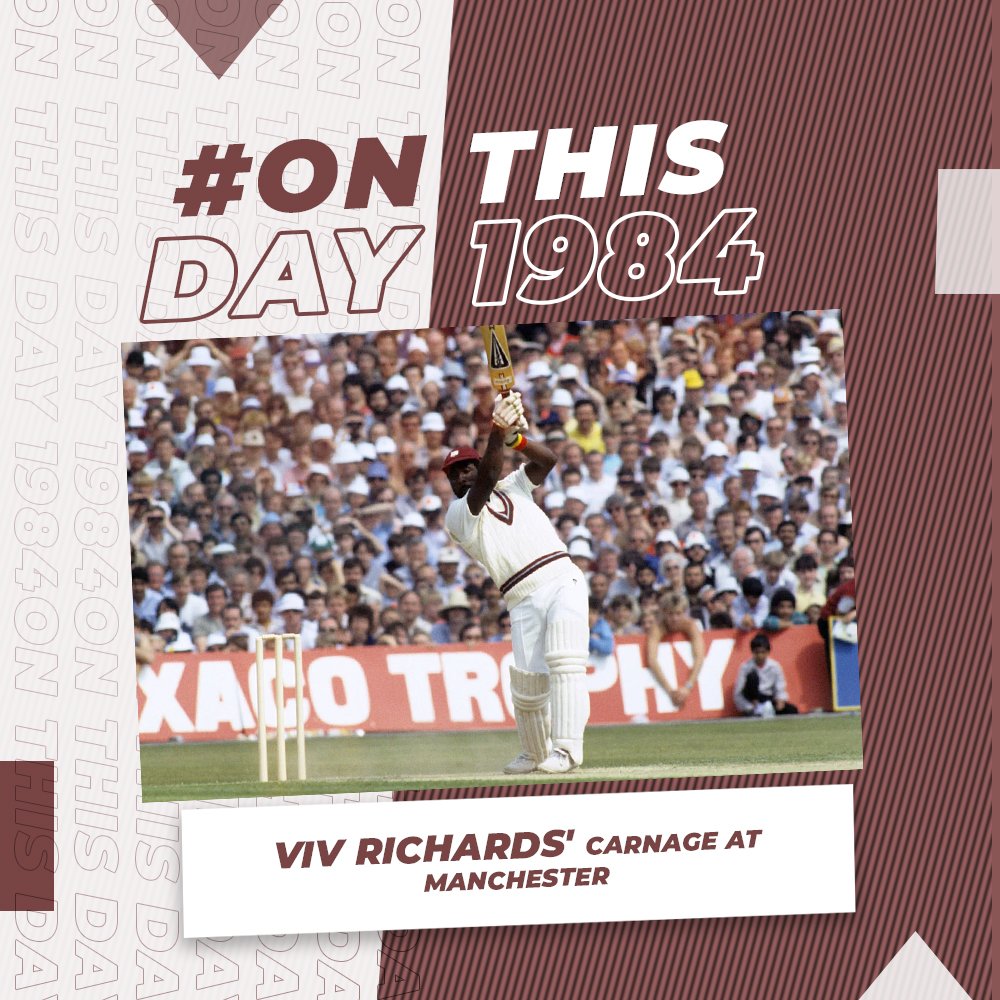 One of the best ODI innings ever, #OnThisDay 1984! @ivivianrichards stood tall against the English bowlers in Manchester scoring an unbeaten 189 off 170 balls. Windies were 102/7 at one stage & ended up registering 272/9 & eventually winning the game by 104 runs. #ITWSports